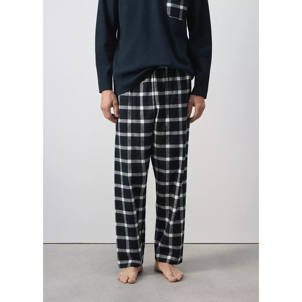 Pack pyjama coton carreaux bleu marine, MANGO MAN