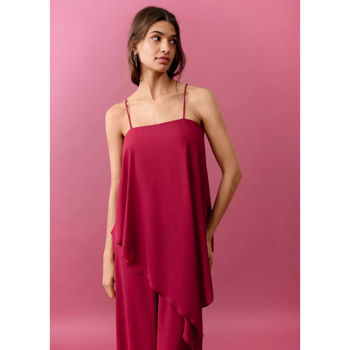 Combinaison asymétrique à volant rouge, MANGO TEEN