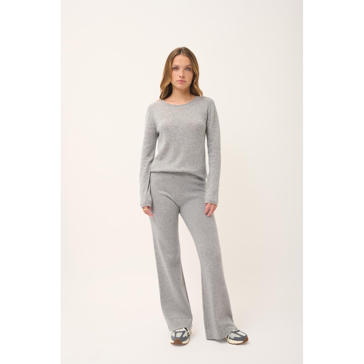 Pull Col Rond Nuage Chiné Vivian gris chiné, JUST CASHMERE