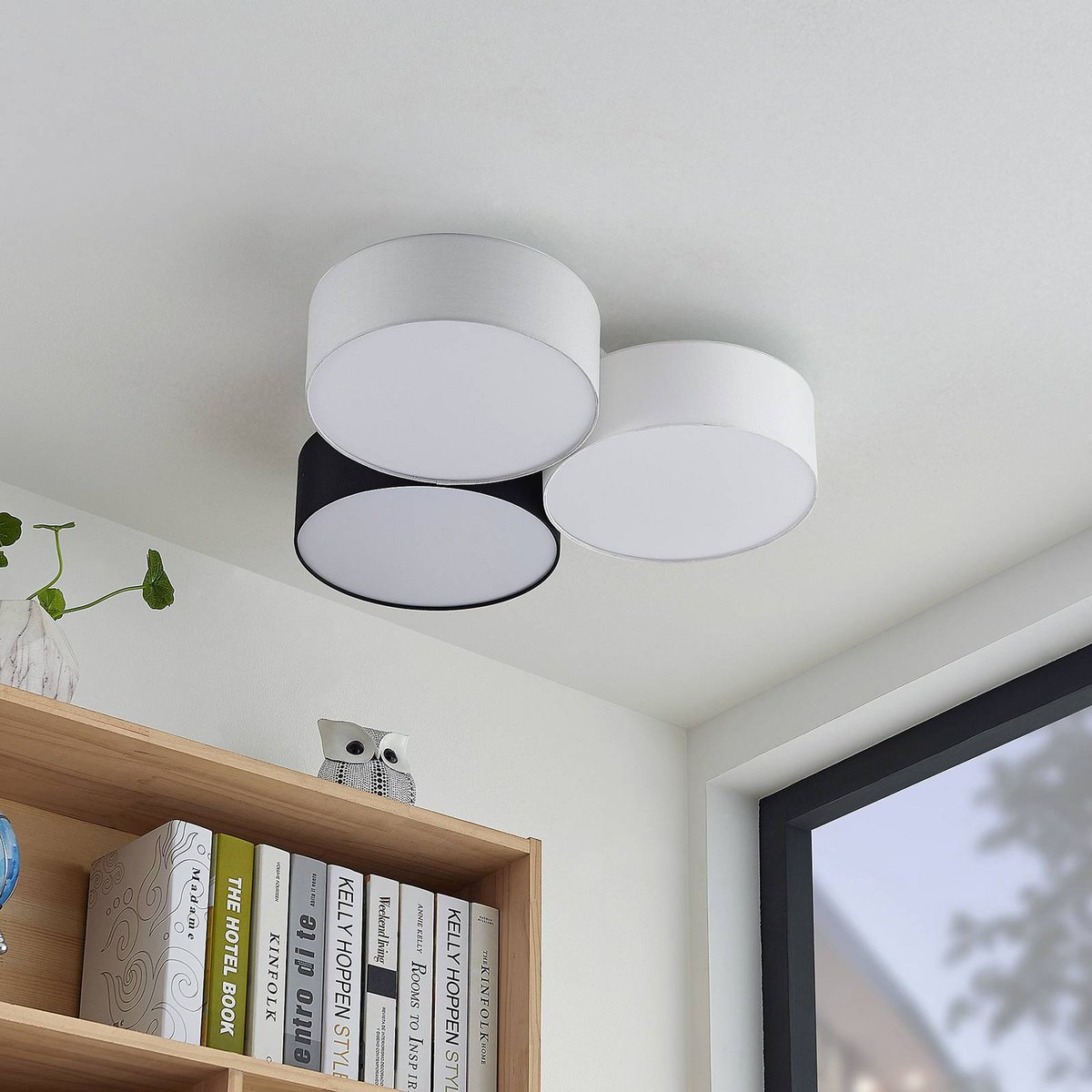Plafonnier en textile moderneLED, Janita gris, noir, blanc, LINDBY