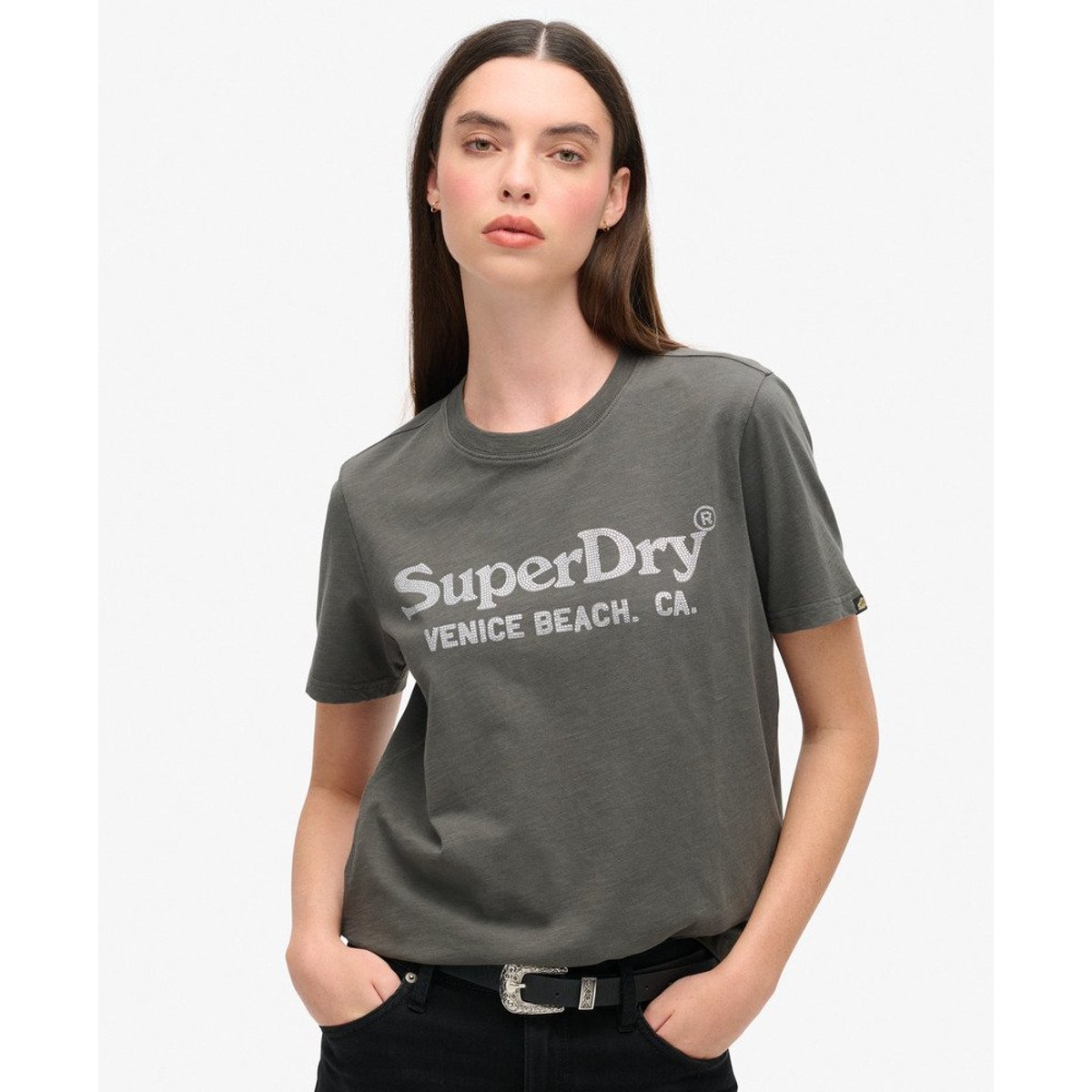 T-shirt métallisé décontracté Venue noir vintage flammé, SUPERDRY