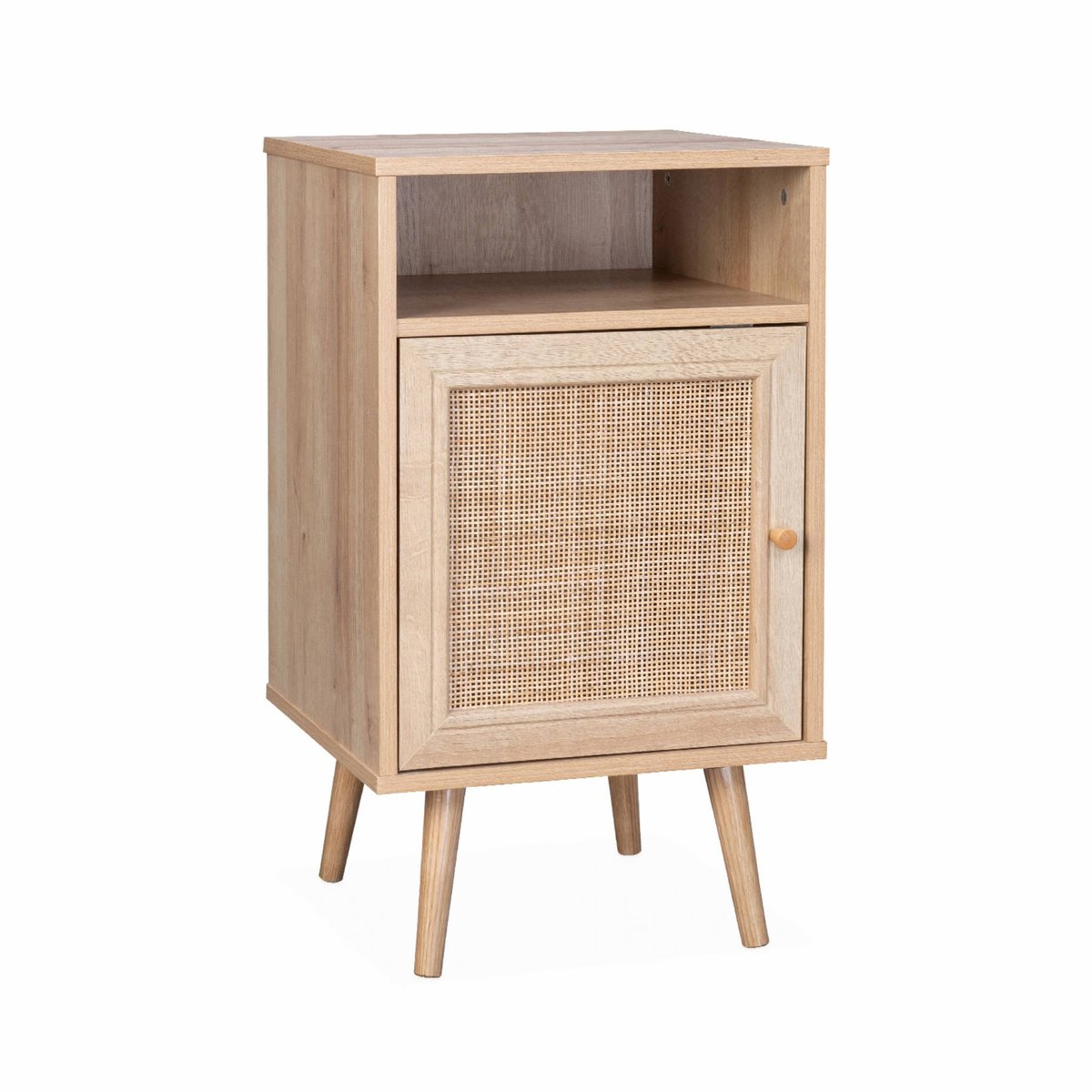 Table de chevet scandinave en cannage 1 porte (lot de 2) BOHÈME naturel, SWEEEK