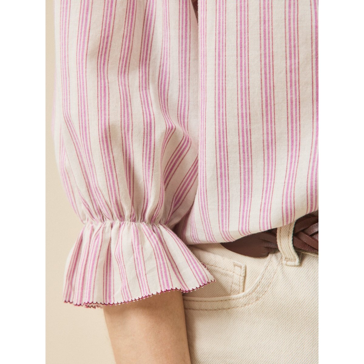 Blouse rayée boutonnée rayure pink/ecru, CYRILLUS