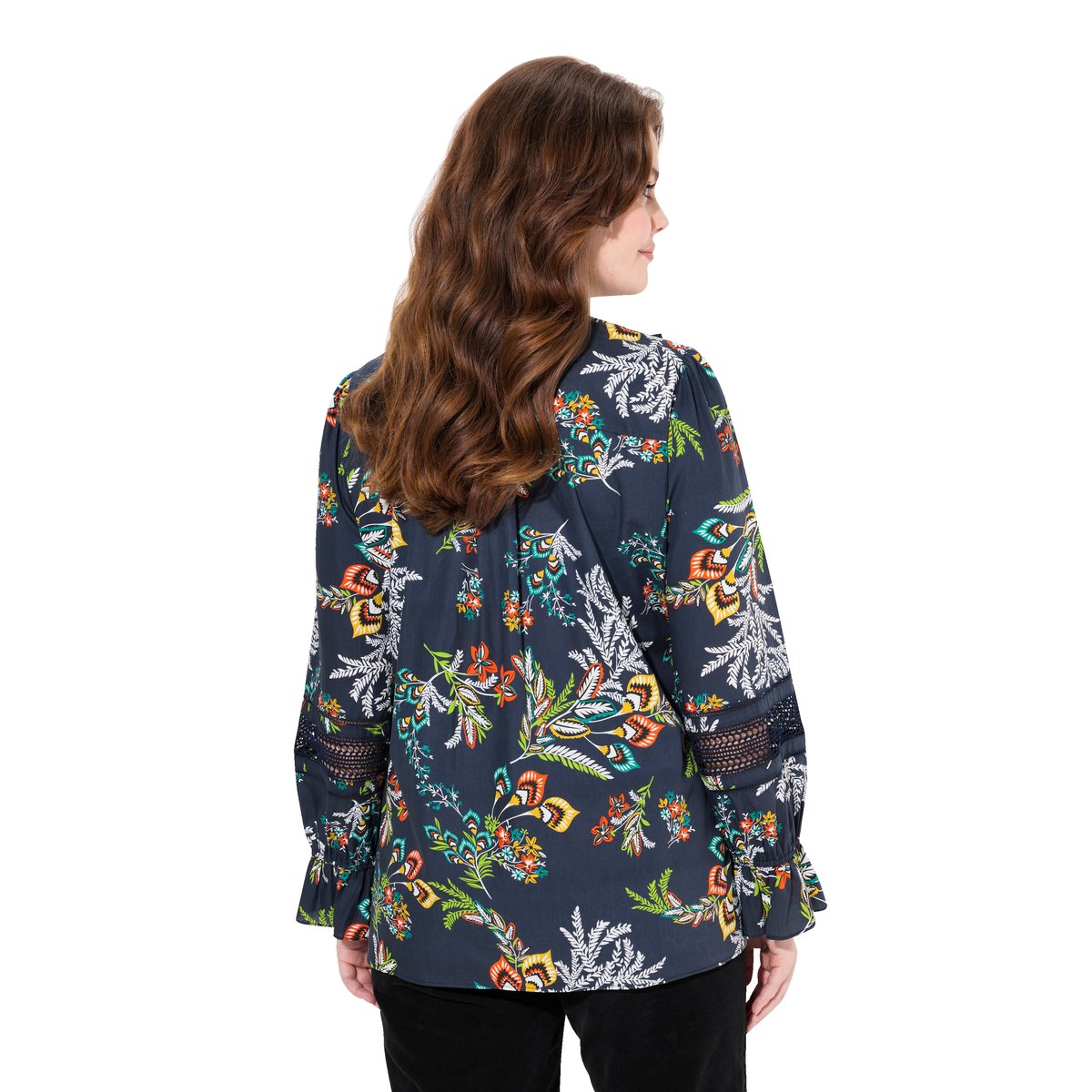 Blouse à col en V et manches longues marine, ULLA POPKEN