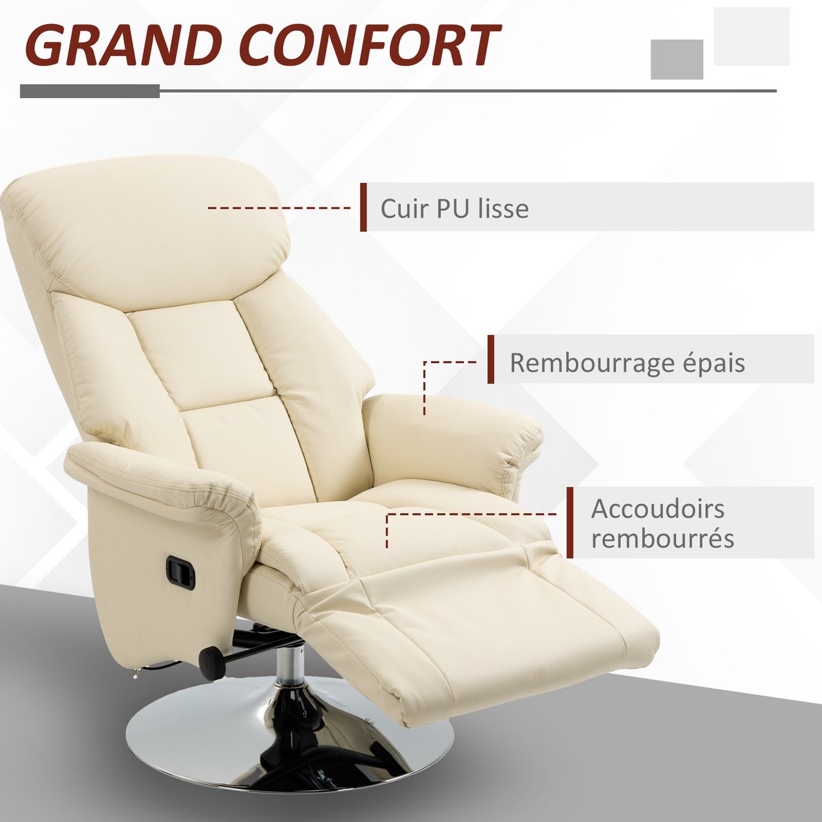 Fauteuil inclinable Polyuréthane Crème crème, HOMCOM