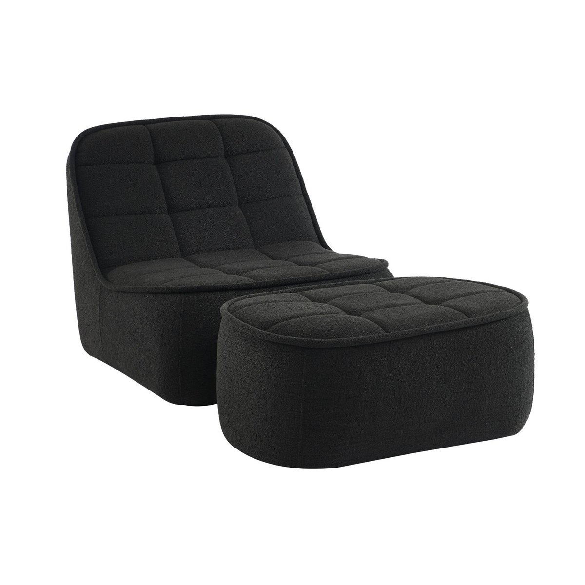 Chauffeuse compressée bouclette texturée 1 place + repose pieds BONI noir, SWEEEK