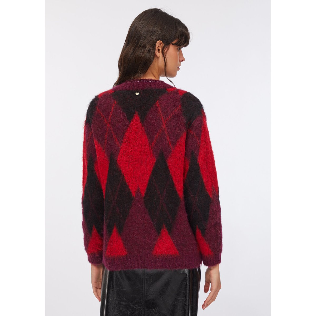 Cardigan à losanges en laine et alpaga rouge, LIU JO