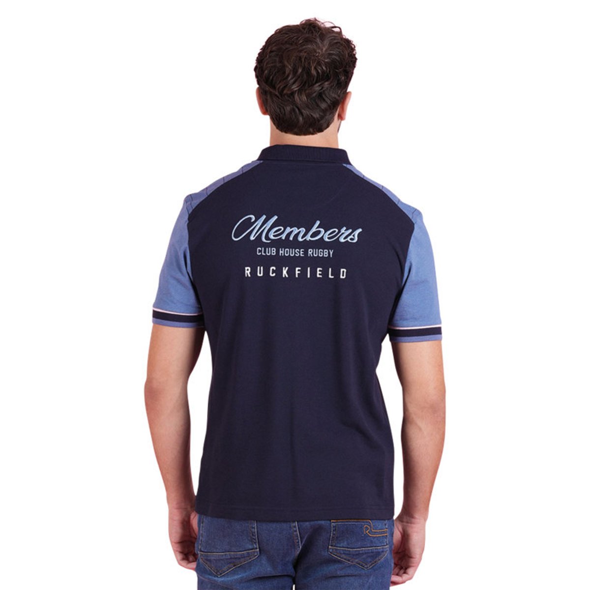 Polo en coton bleu en maille piquée avec une coupe droite et un col à revers bleu, RUCKFIELD