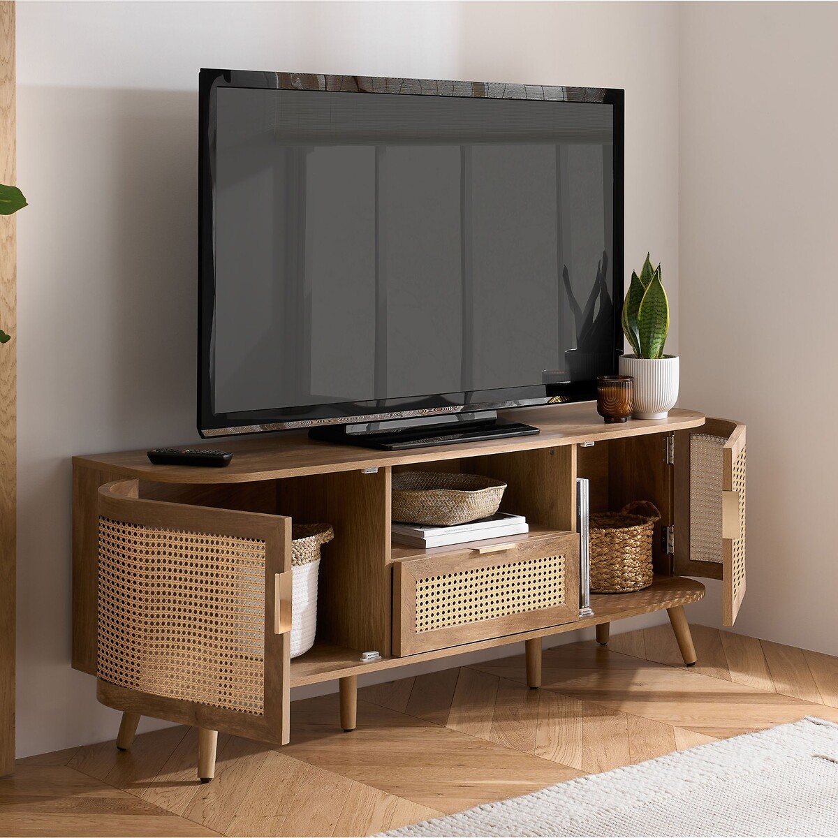Naya Rattan 2 Door 1 Drawer TV Unit natural oak, SO'HOME