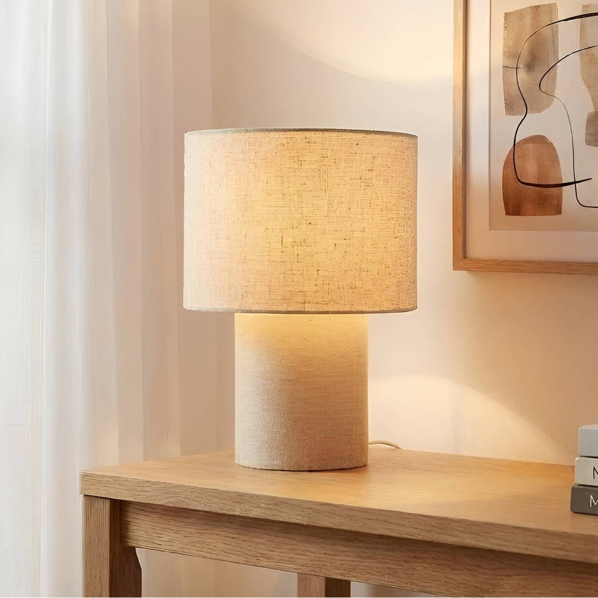Lampe à poser en textile scandinave, Elfie beige, LINDBY