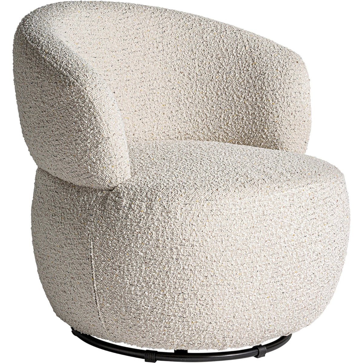 Fauteuil rotatif en coton bouclé et bois blanc bouclé et bois noir, RECOLLECTION