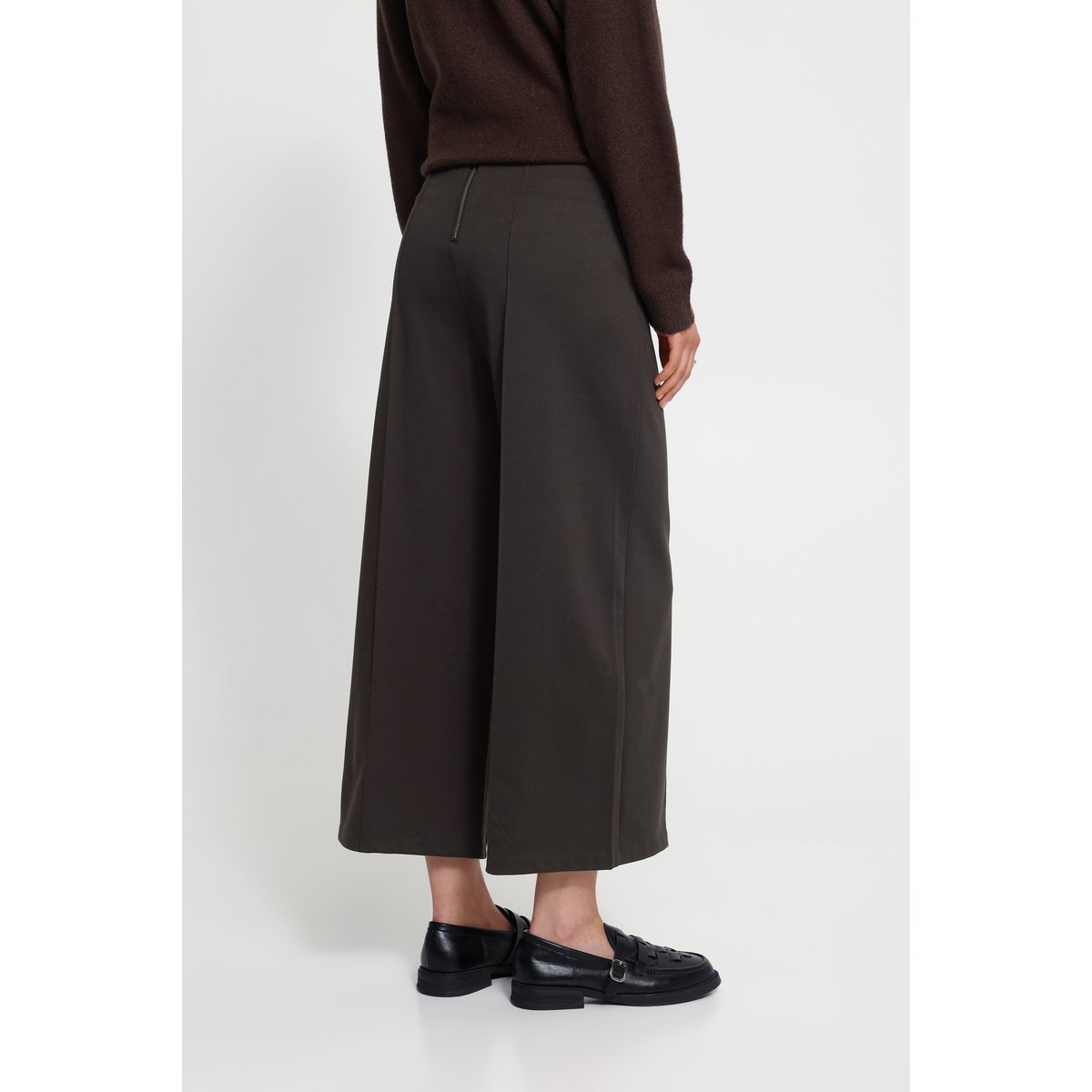 Pantalon cropped à jambes larges, taille haute marron chocolate torte, ICHI
