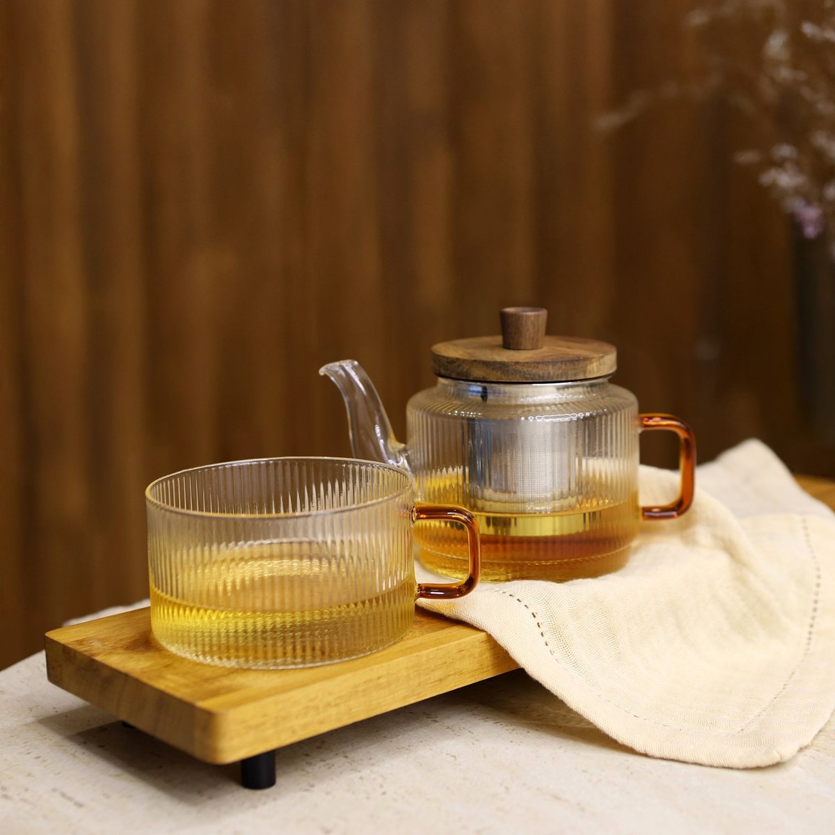 Théière 40cl avec une tasse en verre 25cl, KARL naturel-transparent, OGO LIVING