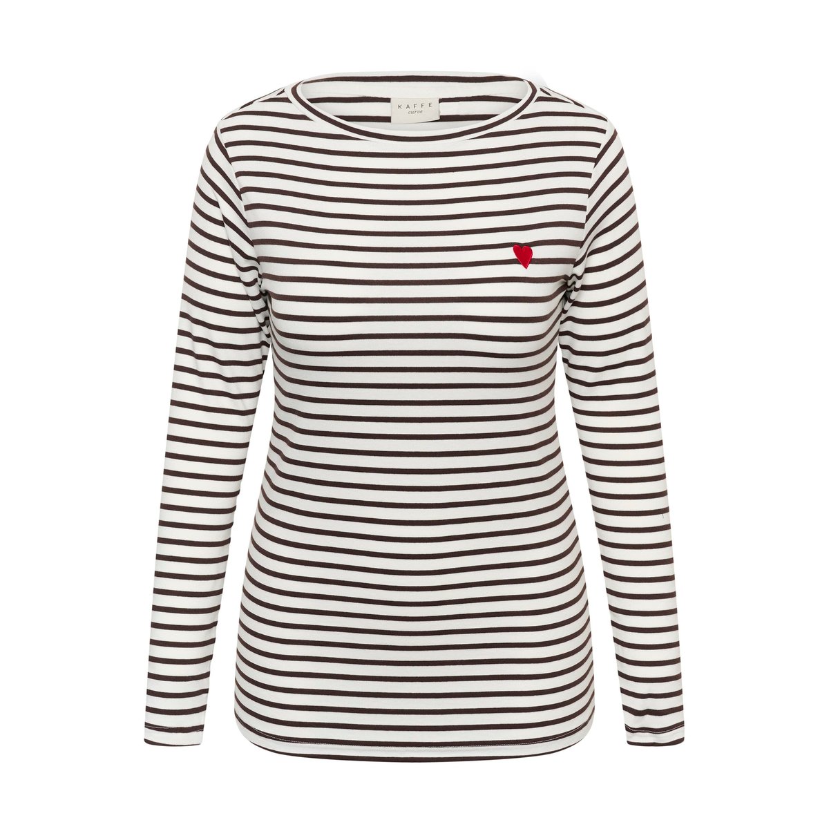 T-shirt à manches longues blanc marron chalk/black coffee - red heart, KAFFE CURVE