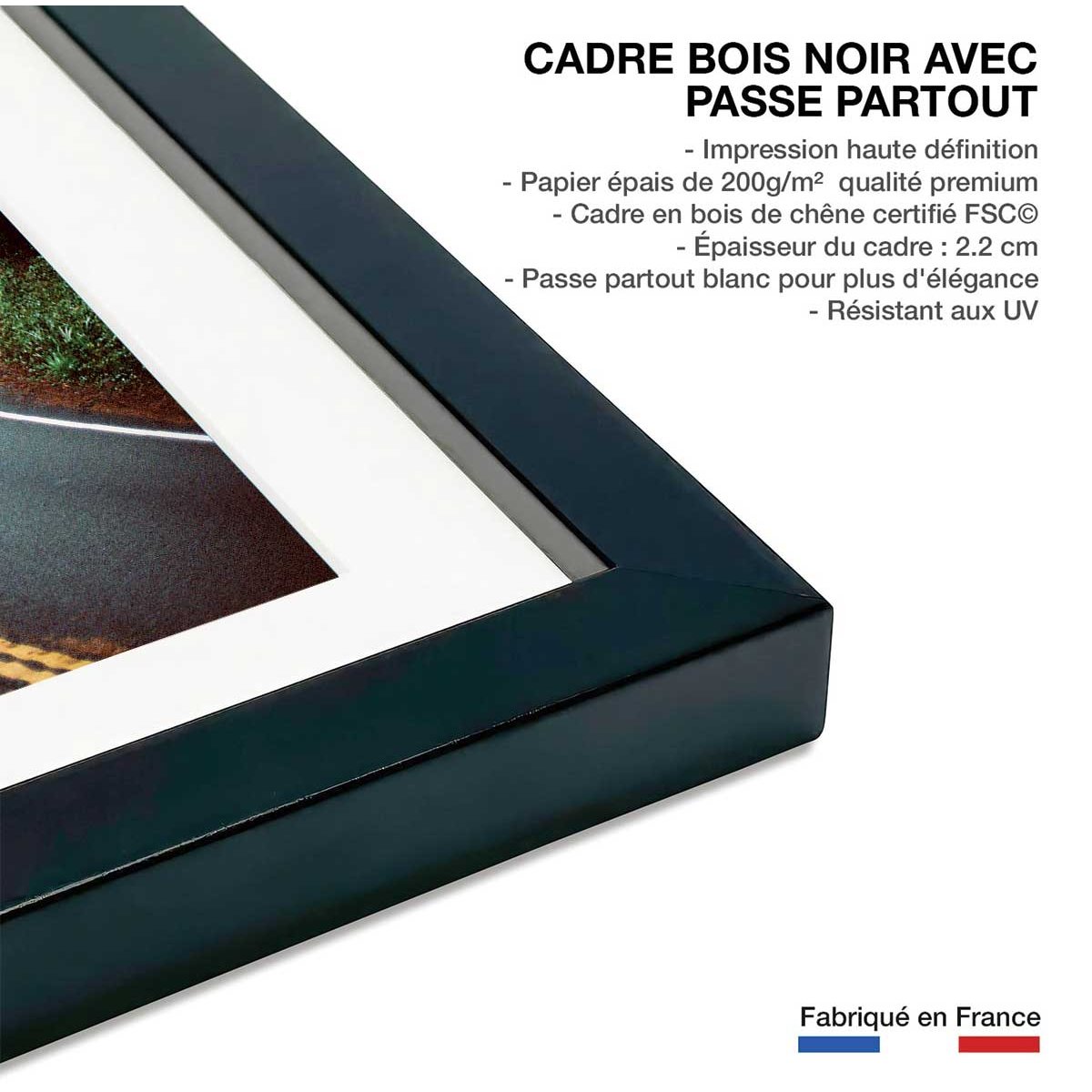 Poster photo paysage montagne ""oregon"" affiche + cadre en bois - noir, HEXOA