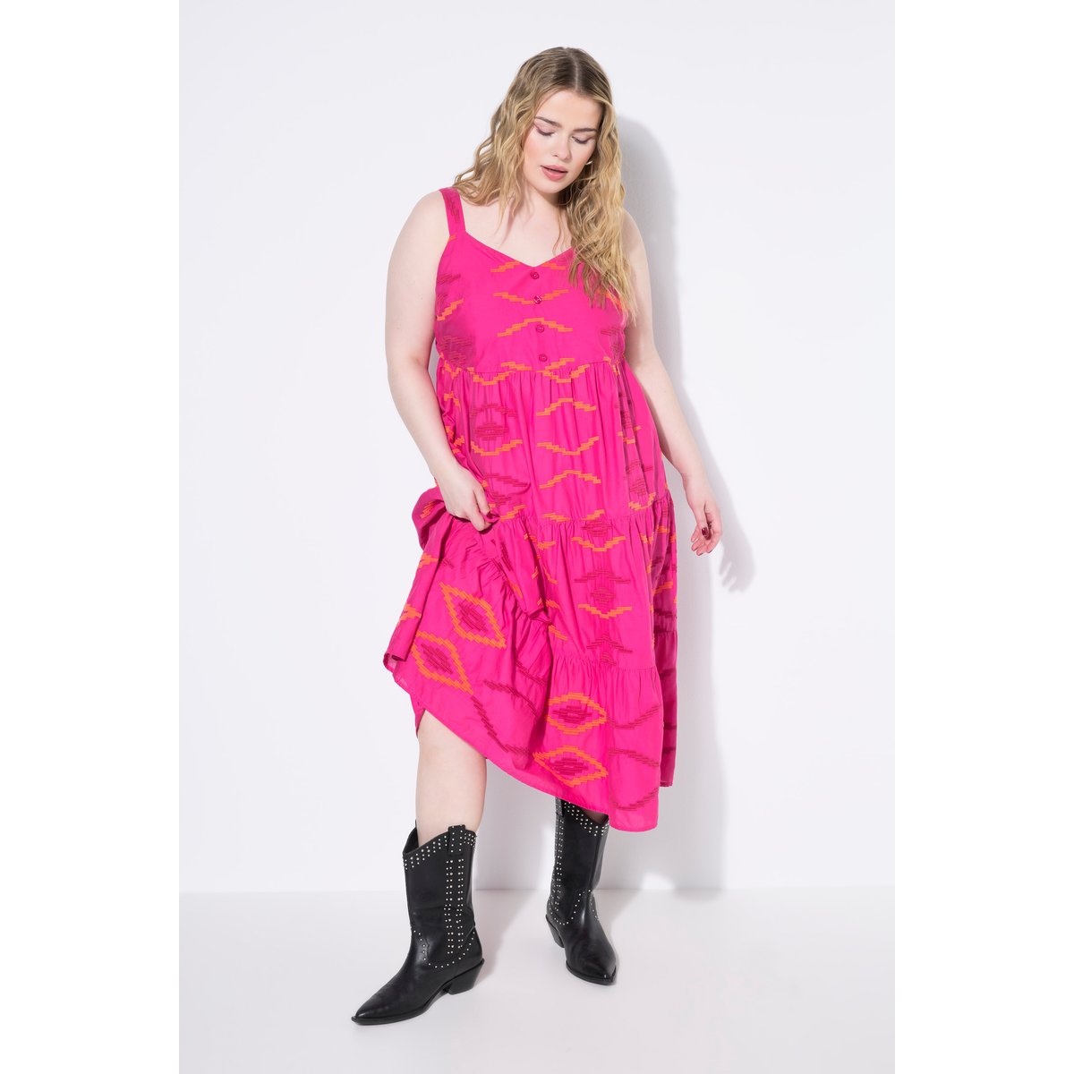 Robe midi à volants rose vif, STUDIO UNTOLD