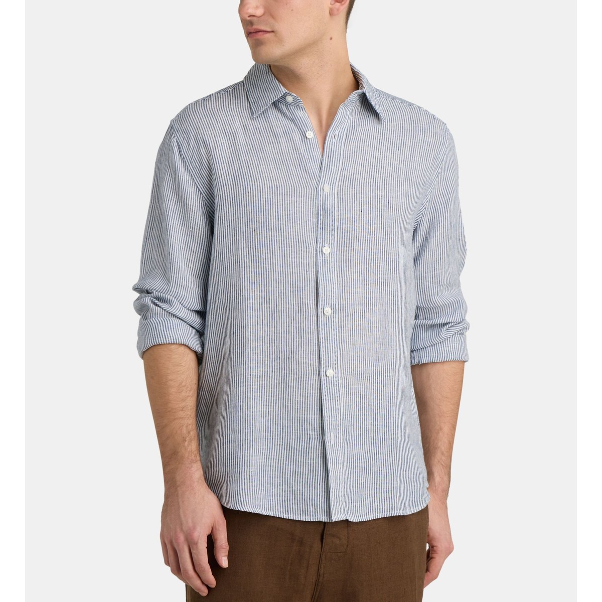 Chemise droite rayée pilinstri en lin européen™ blanc et bleu, GALERIES LAFAYETTE