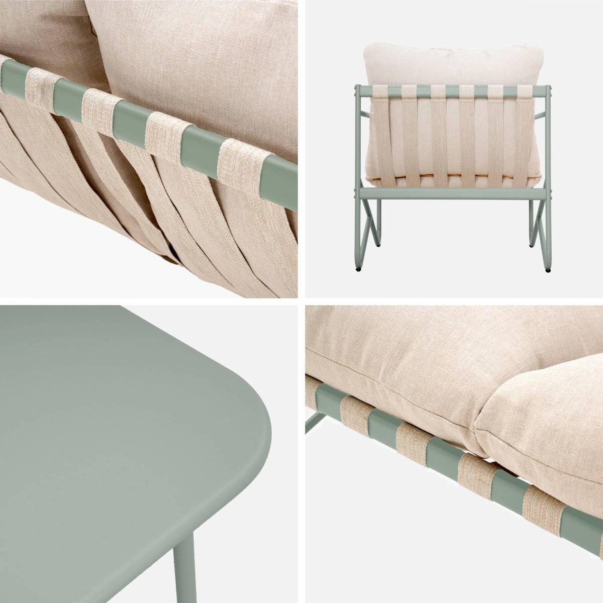 Salon de jardin acier 4 places ALCAMO kaki / beige, SWEEEK