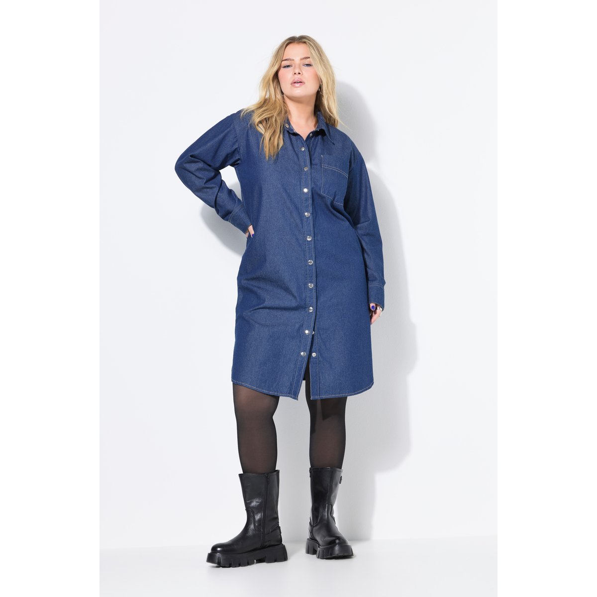 Robe chemisier oversize bleu jean, STUDIO UNTOLD