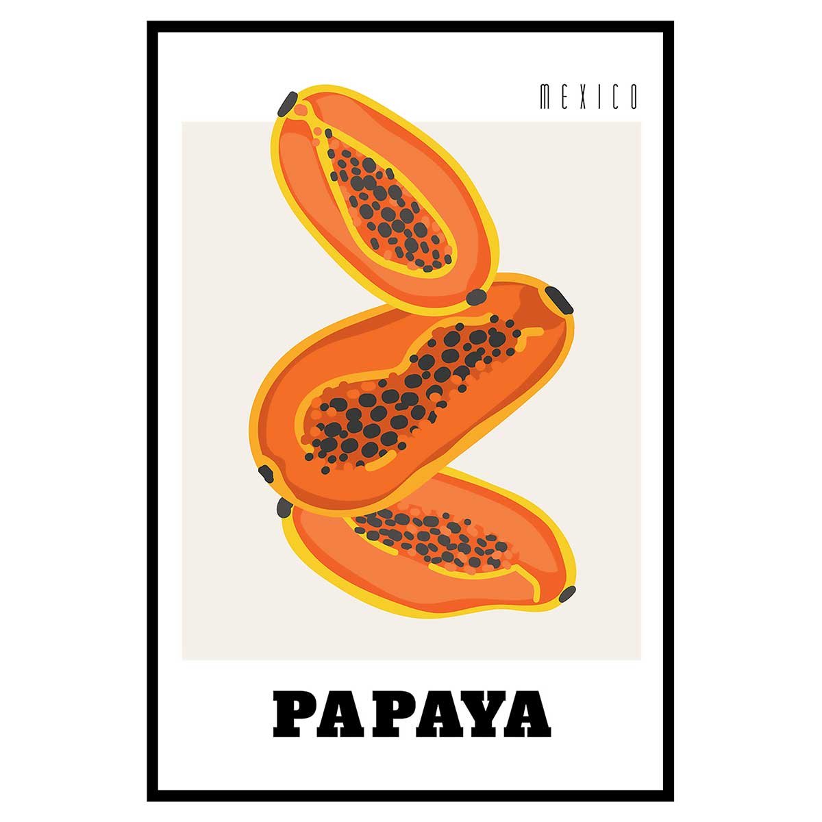 Affiche encadrée papaye graphique affiche + cadre en métal - noir, HEXOA