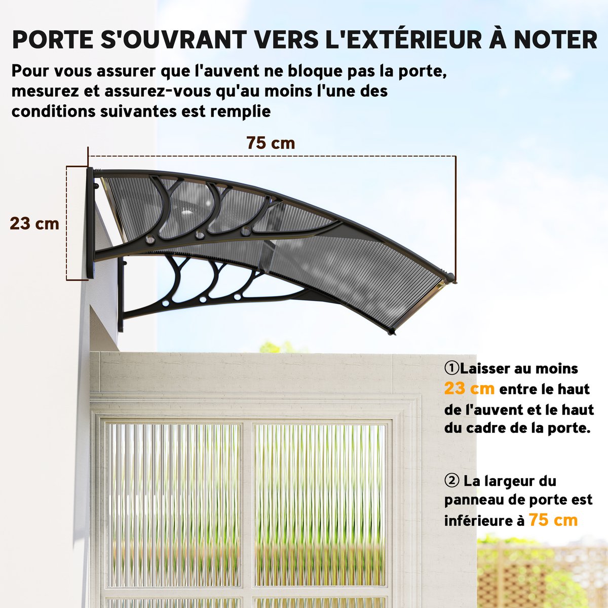 Auvent de porte Polycarbonate Noir noir, OUTSUNNY