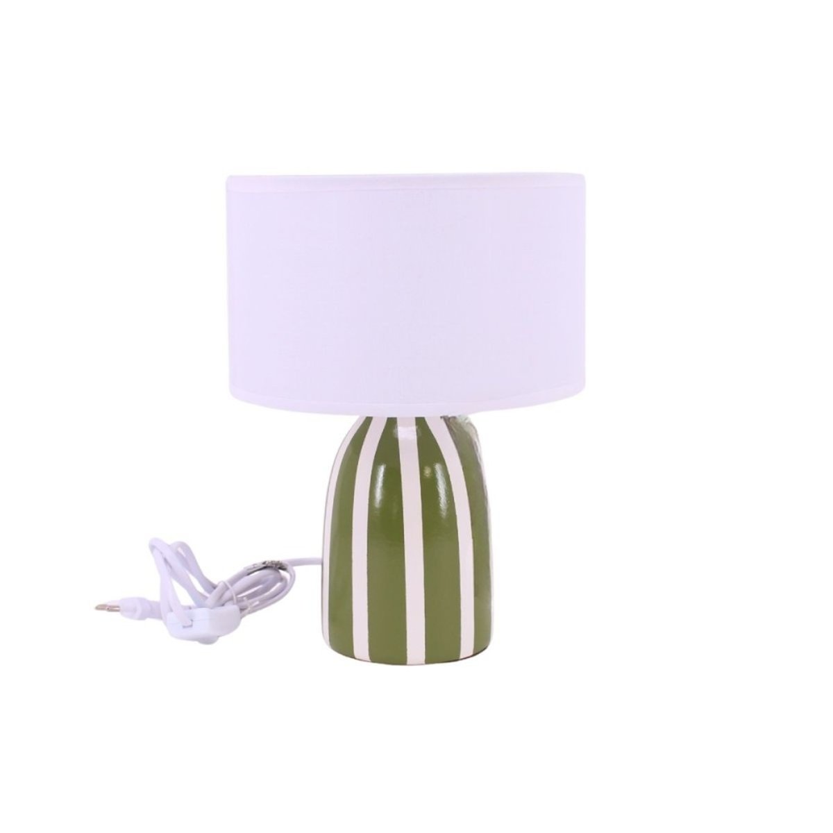Lampe à poser en terre cuite rayée vert et blanc vert, ORNAMI