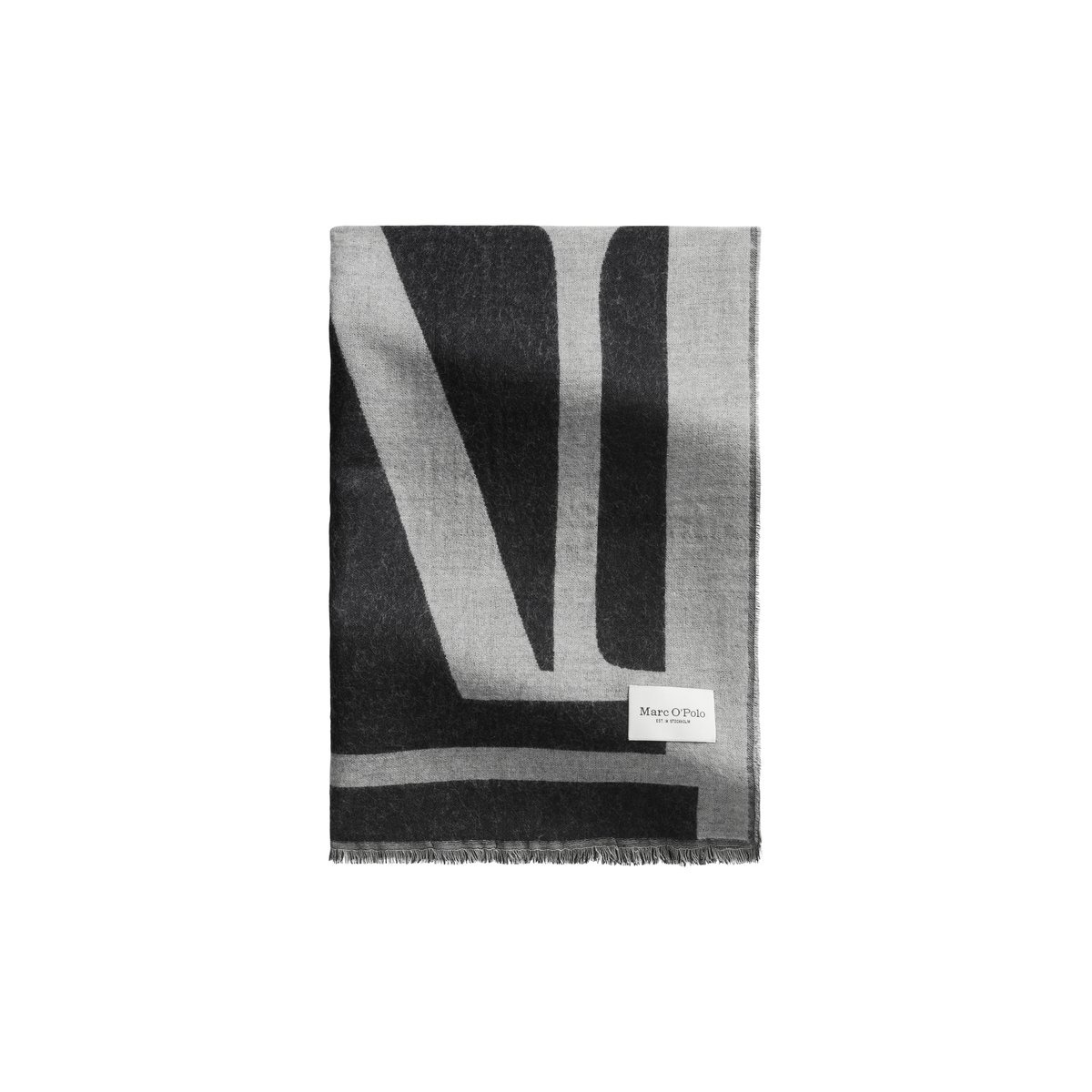 Écharpe jacquard en mélange de laine vierge et de viscose noir, MARC O'POLO