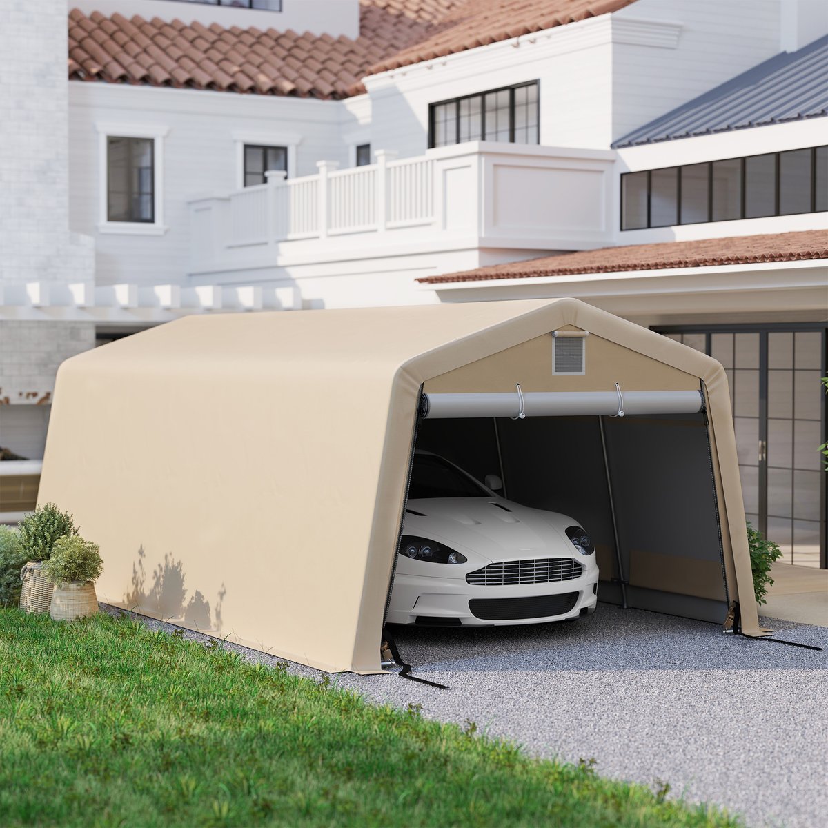 Abri pour voiture PE Kaki beige, OUTSUNNY