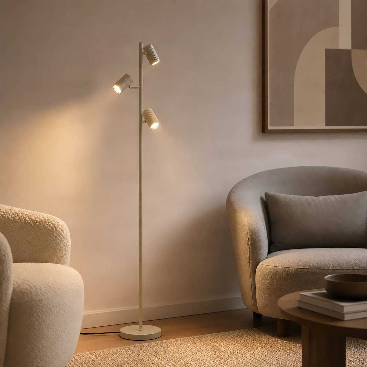 Lampadaire en métal moderne, Kardis beige, LINDBY
