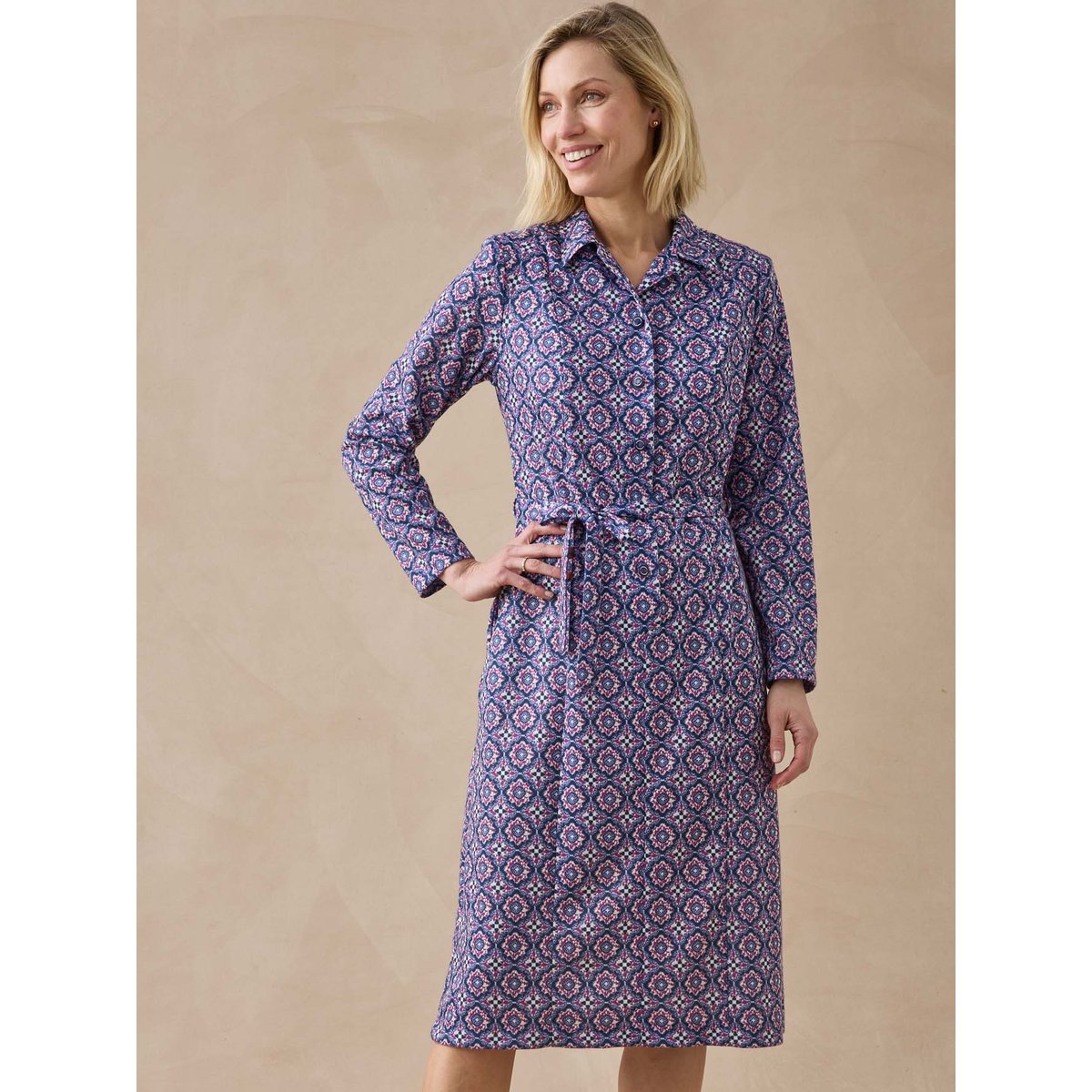 Robe classique col tailleur imprimé bleu/rose, DAXON