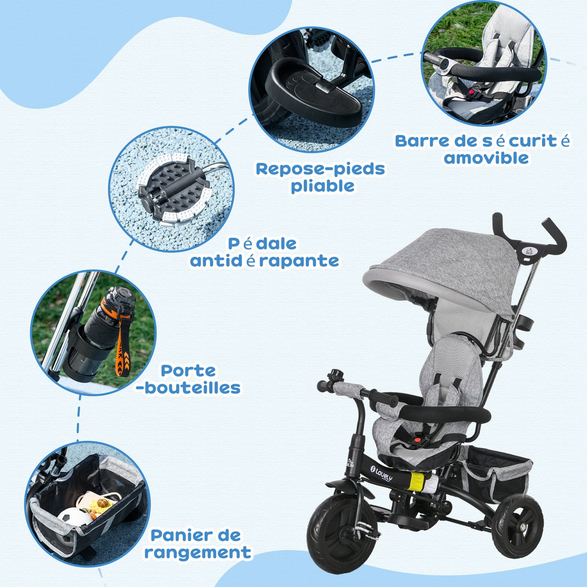 Tricycle pour enfants Métal Violet gris, HOMCOM