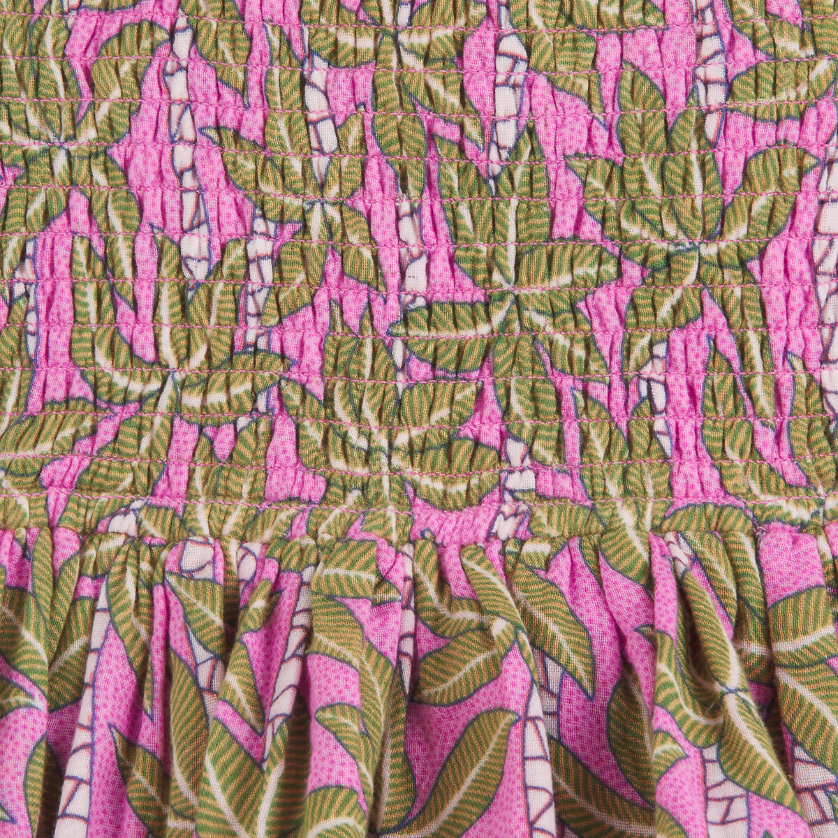 Smocked Waist Skort in Cotton Muslin purple print, LA REDOUTE COLLECTIONS