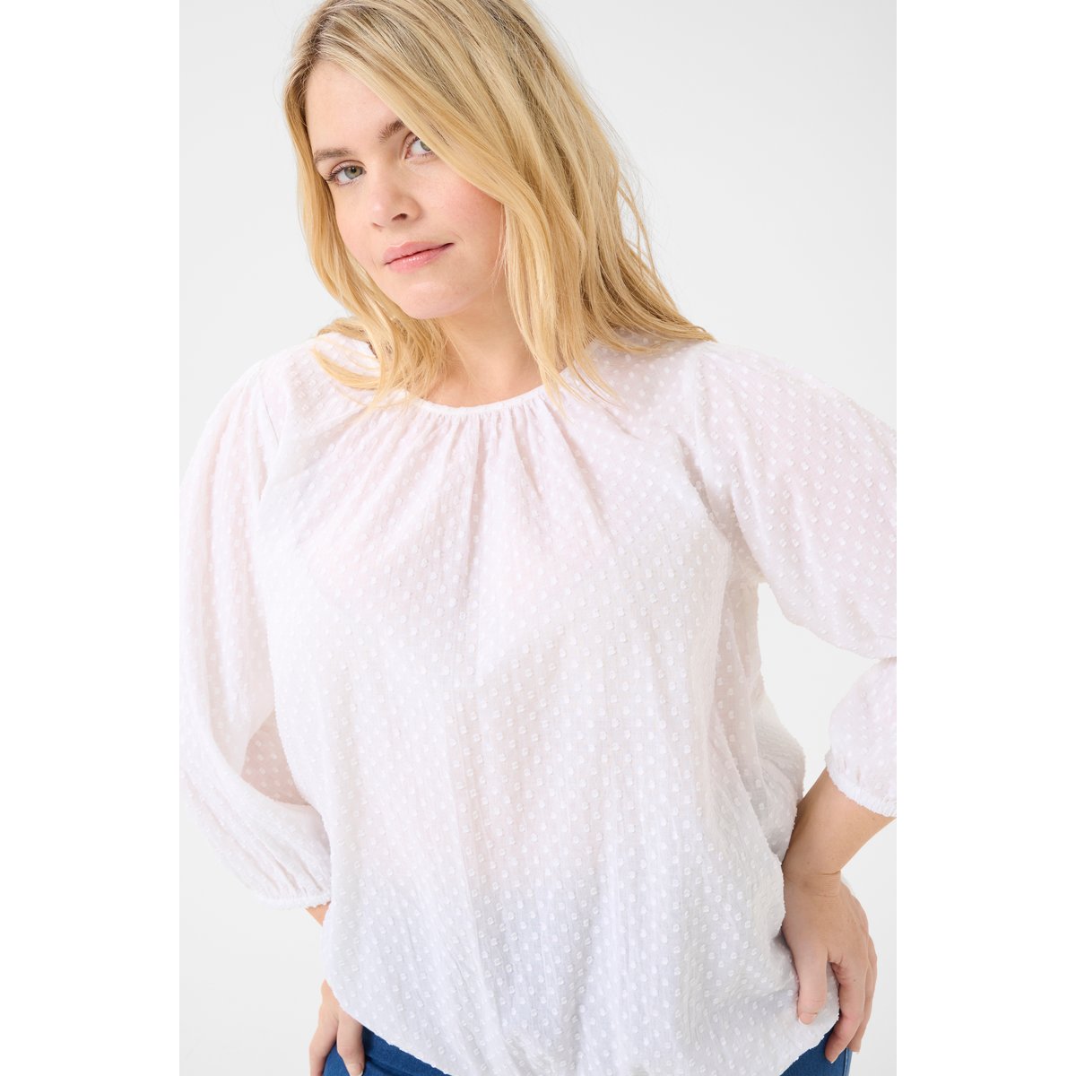 Blouse with long sleeve blanc chalk, KAFFE CURVE