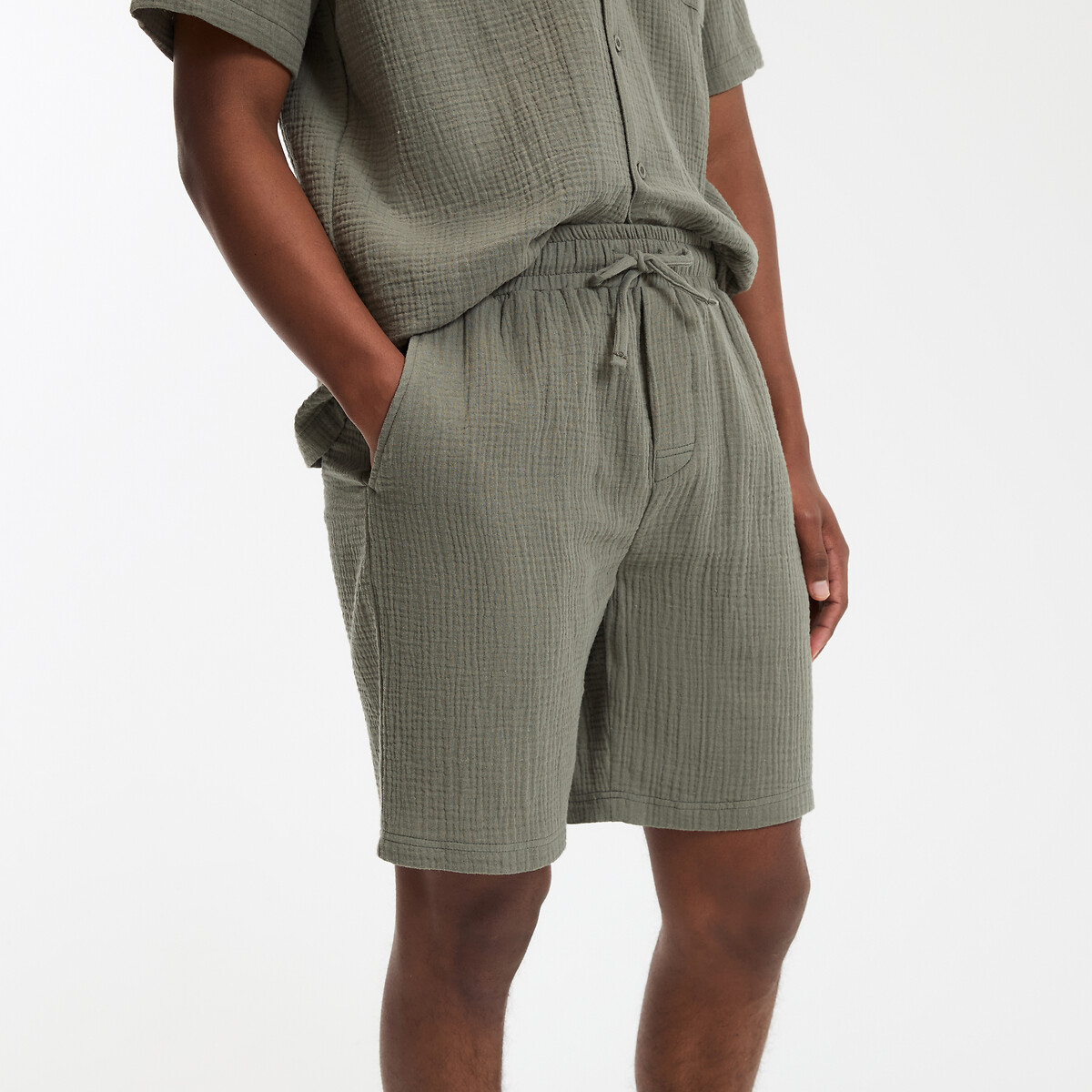 Pyjama en gaze de coton vert kaki, LA REDOUTE COLLECTIONS