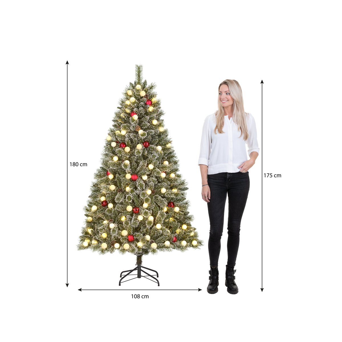 Sapin de Noël artificiel avec décorations et LED H180 cm KAPRUN vert, BLACK BOX TREES