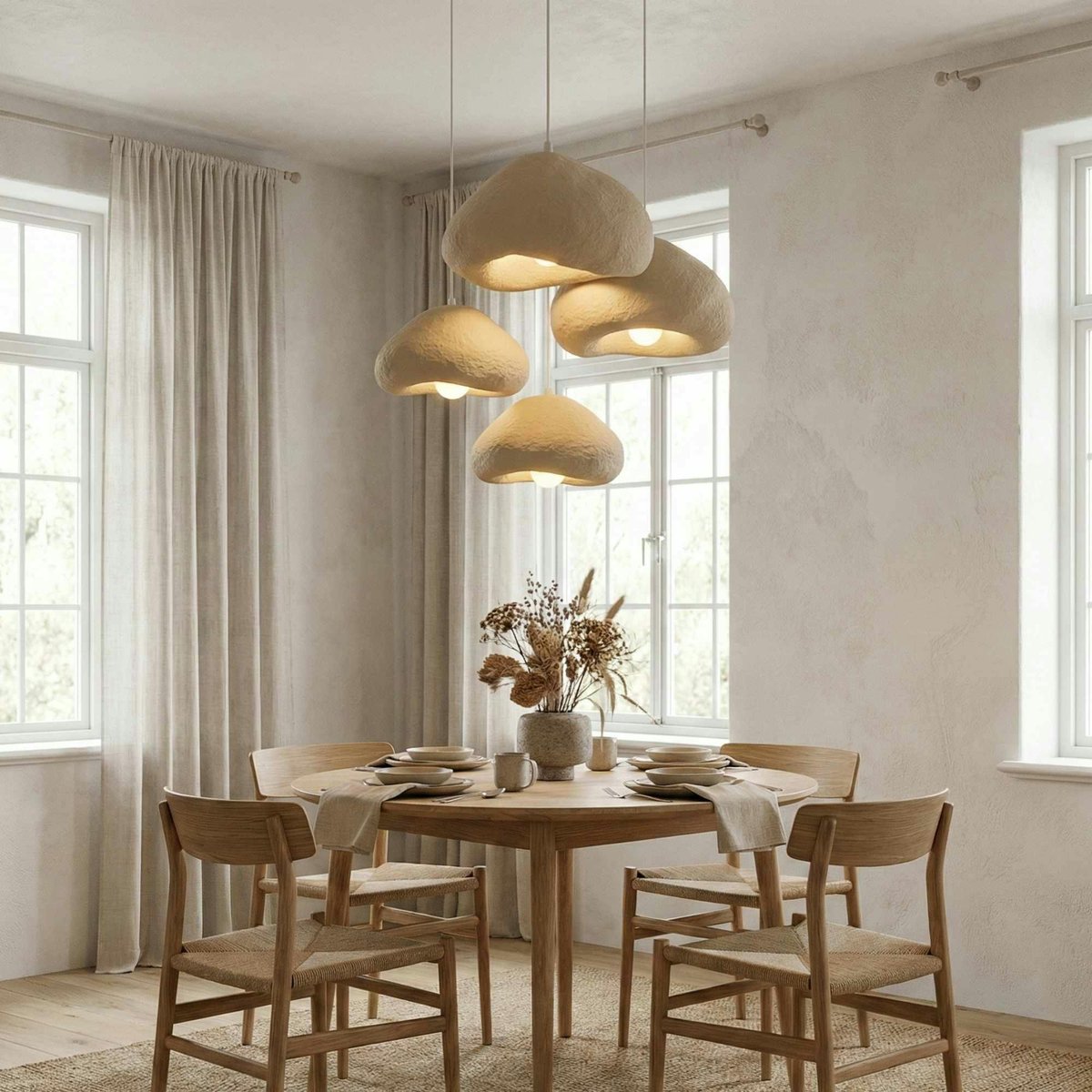 Suspension ronde 4 lampes hauteur réglable NOXIS beige, PIER IMPORT