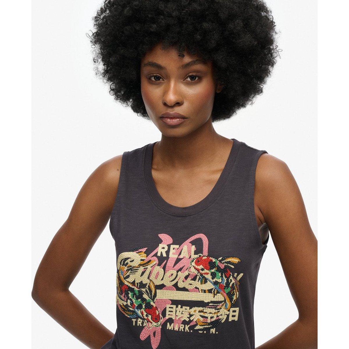 Débardeur à encolure dégagée Vintage Logo Tokyo anthracite foncé, SUPERDRY