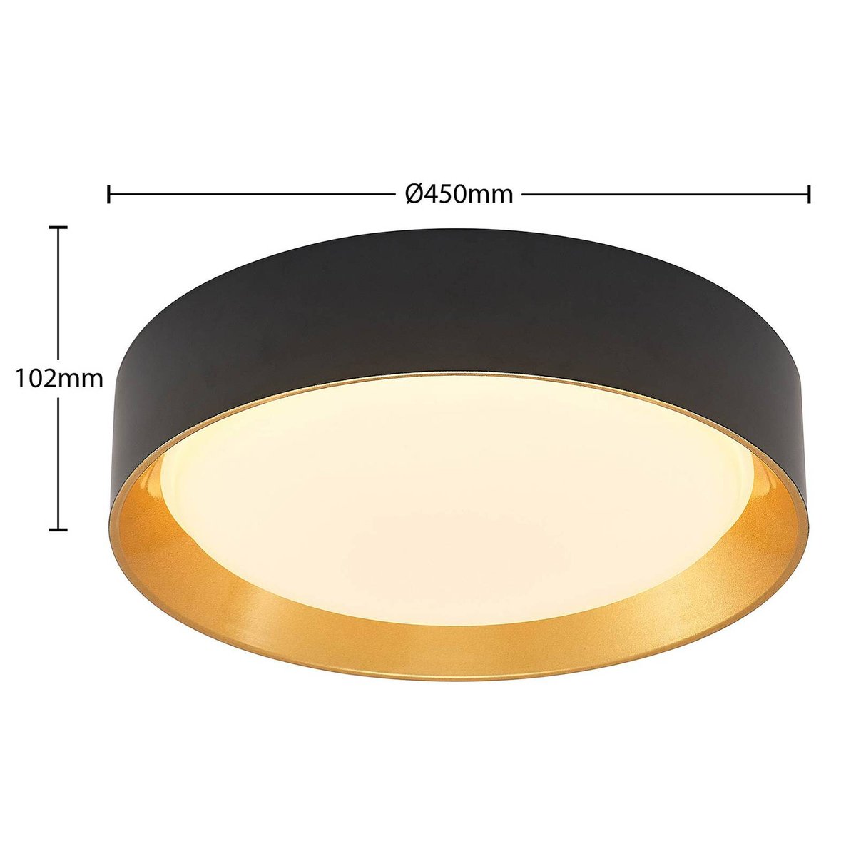 Plafonnier en aluminium moderneLED, Kambia noir, doré, LINDBY