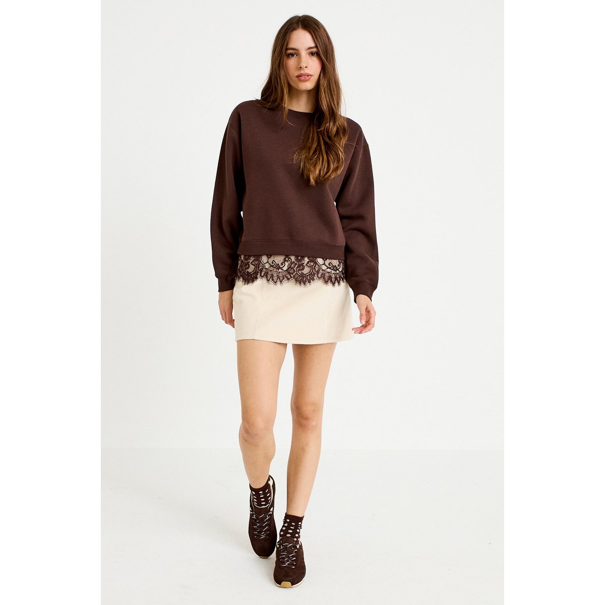 Jupe-short évasée velours ceinture ecru, CACHE CACHE