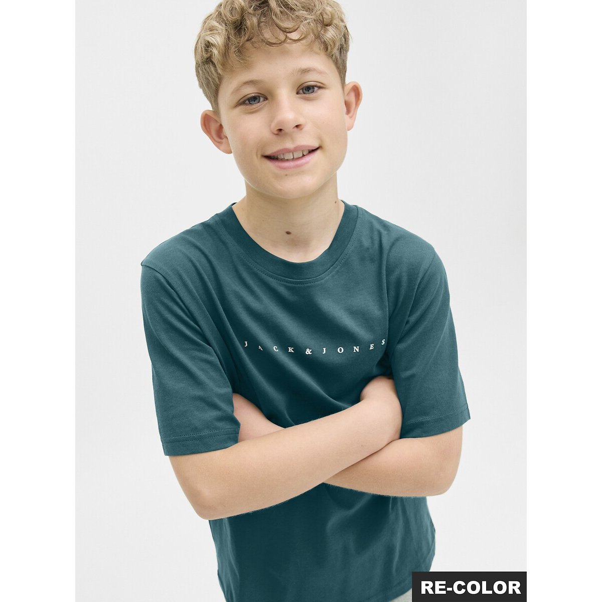T-shirt manches courtes, logo devant vert, JACK & JONES JUNIOR