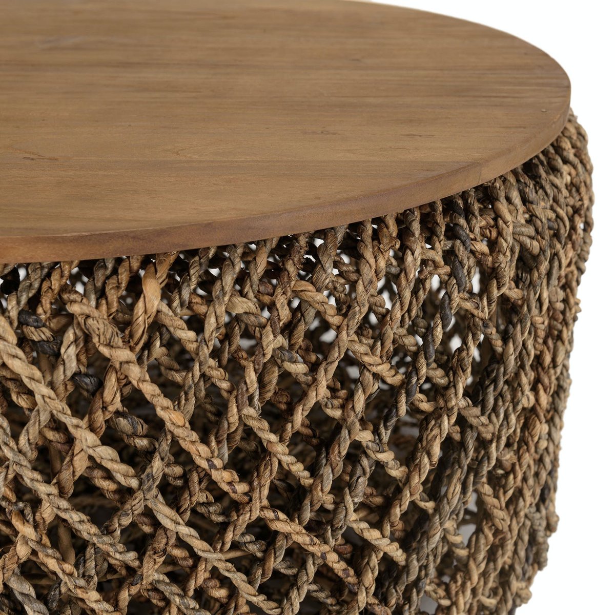 Table basse ronde 70 cm fibre tressée et bois SWING bois naturel, PIER IMPORT