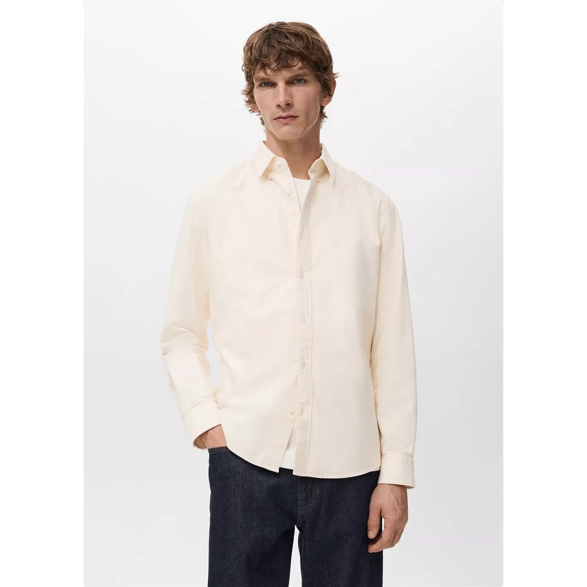 Chemise 100 % coton Oxford jaune pastel, MANGO MAN