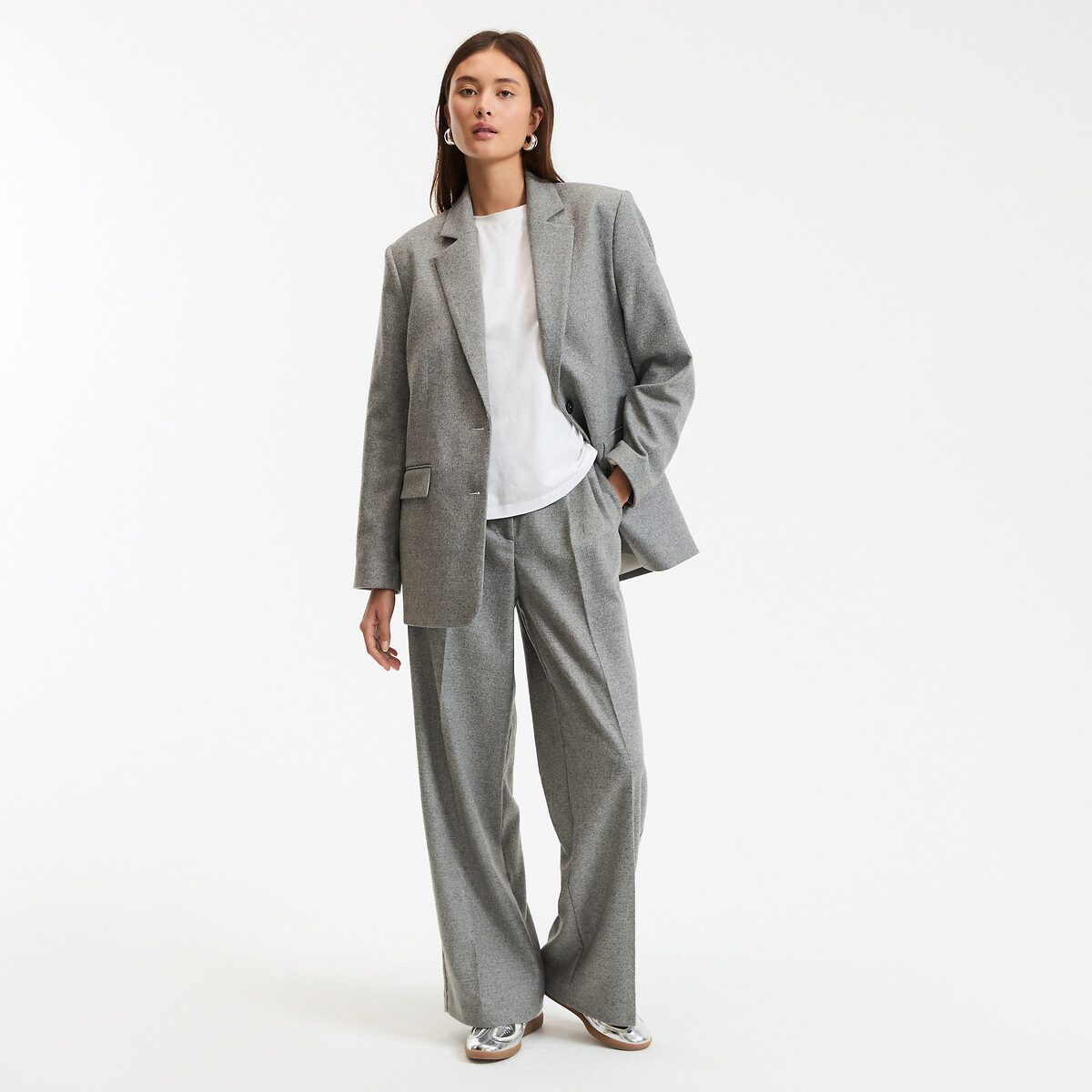 Blazer oversize 50% laine, Signature CLÉANDRE gris clair, LA REDOUTE COLLECTIONS