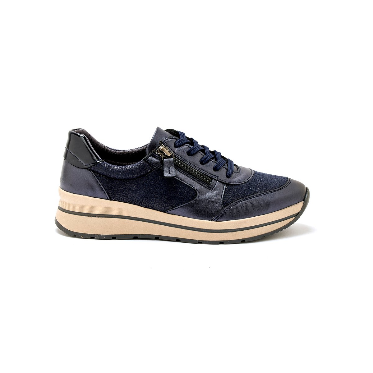 Baskets lacets et zip semelle amovible marine, PEDICONFORT