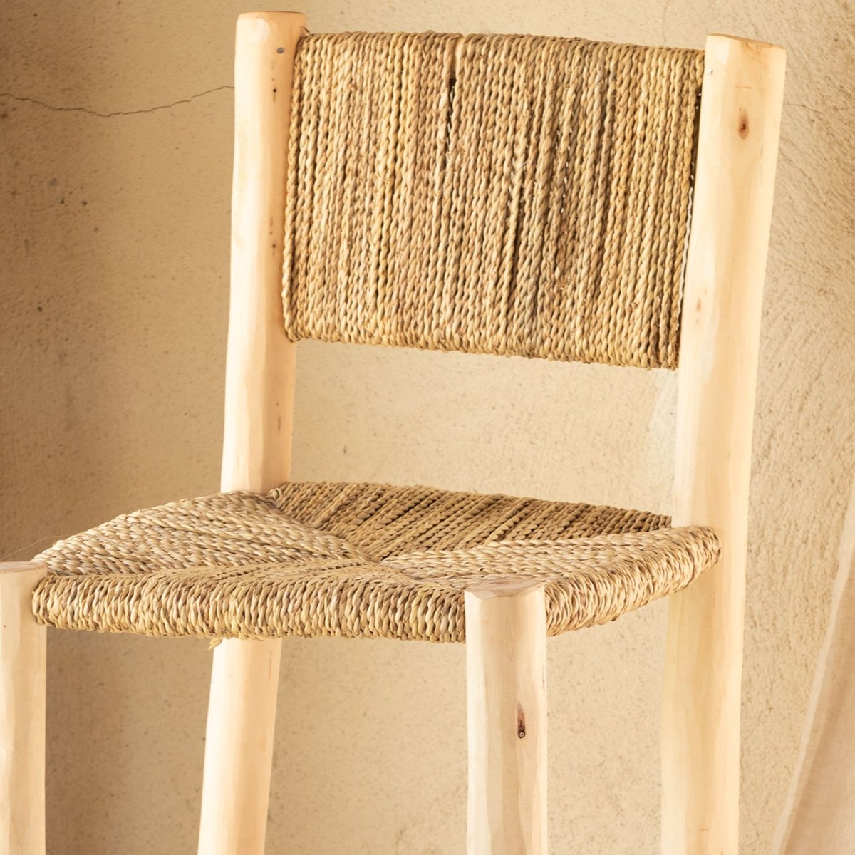 Tabouret de bar bois dossier aligné - LOJI naturel, HOME MAISON