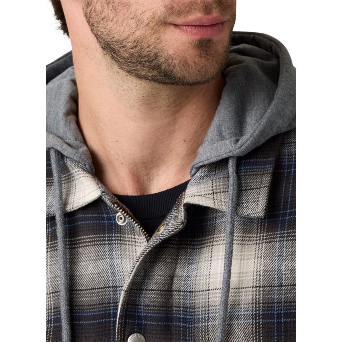 Surchemise en coton anthracite à motif écossais pourvue d'un col à capuche anthracite, LEVI'S