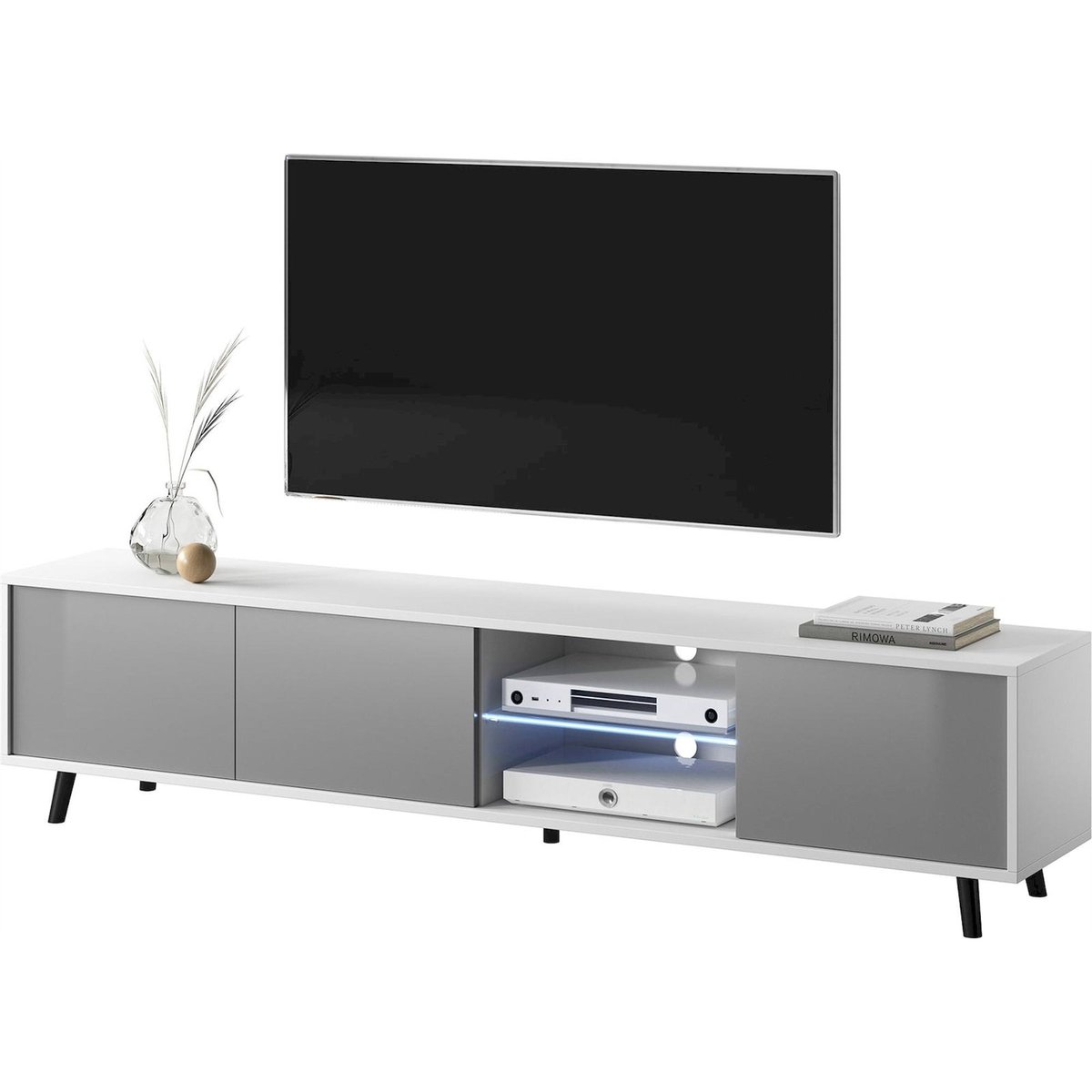 Meuble tv avec éclairage LED intégré gris chiné, RECOLLECTION