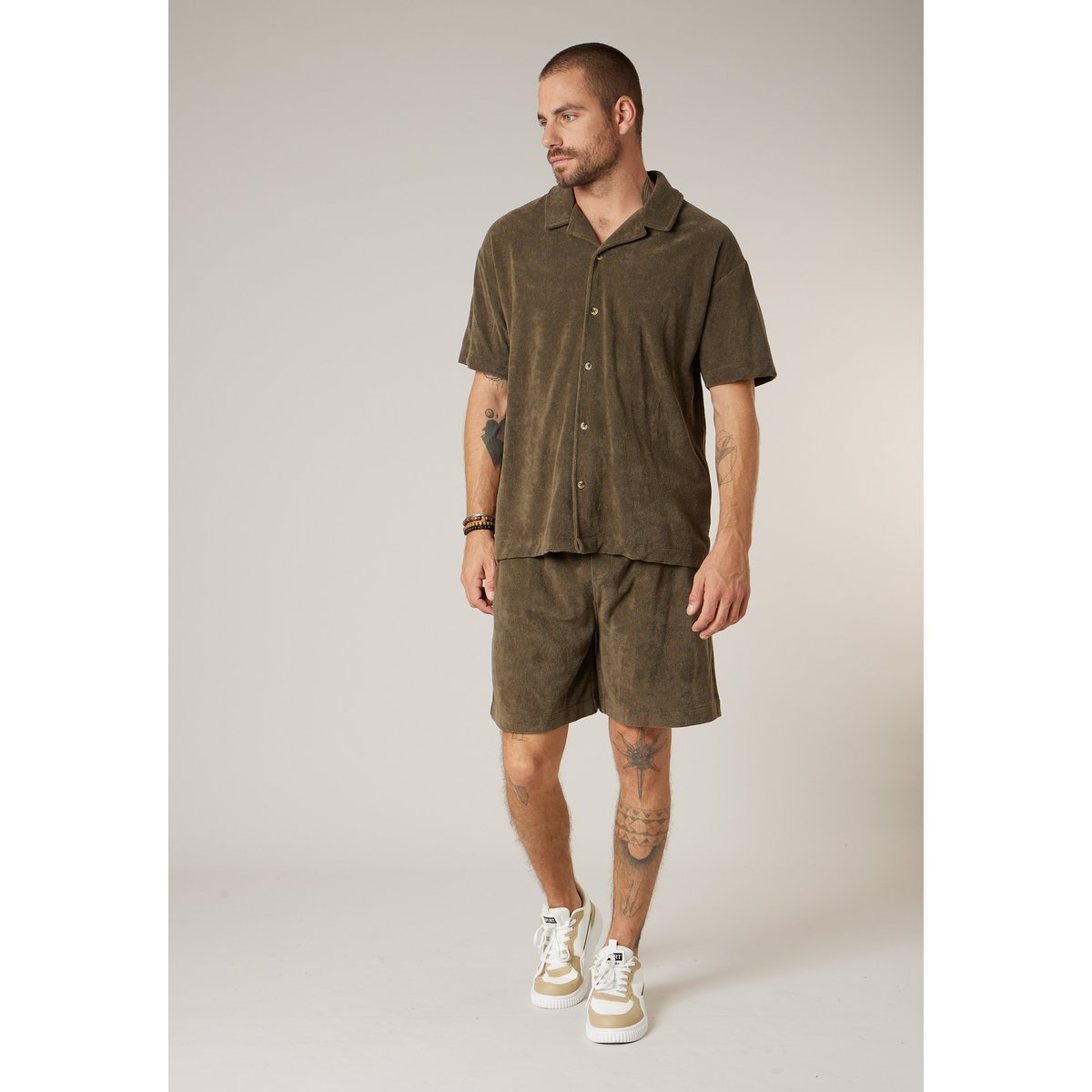 Chemise homme manches courtes en éponge de coton CREEKSON khaki, DEELUXE
