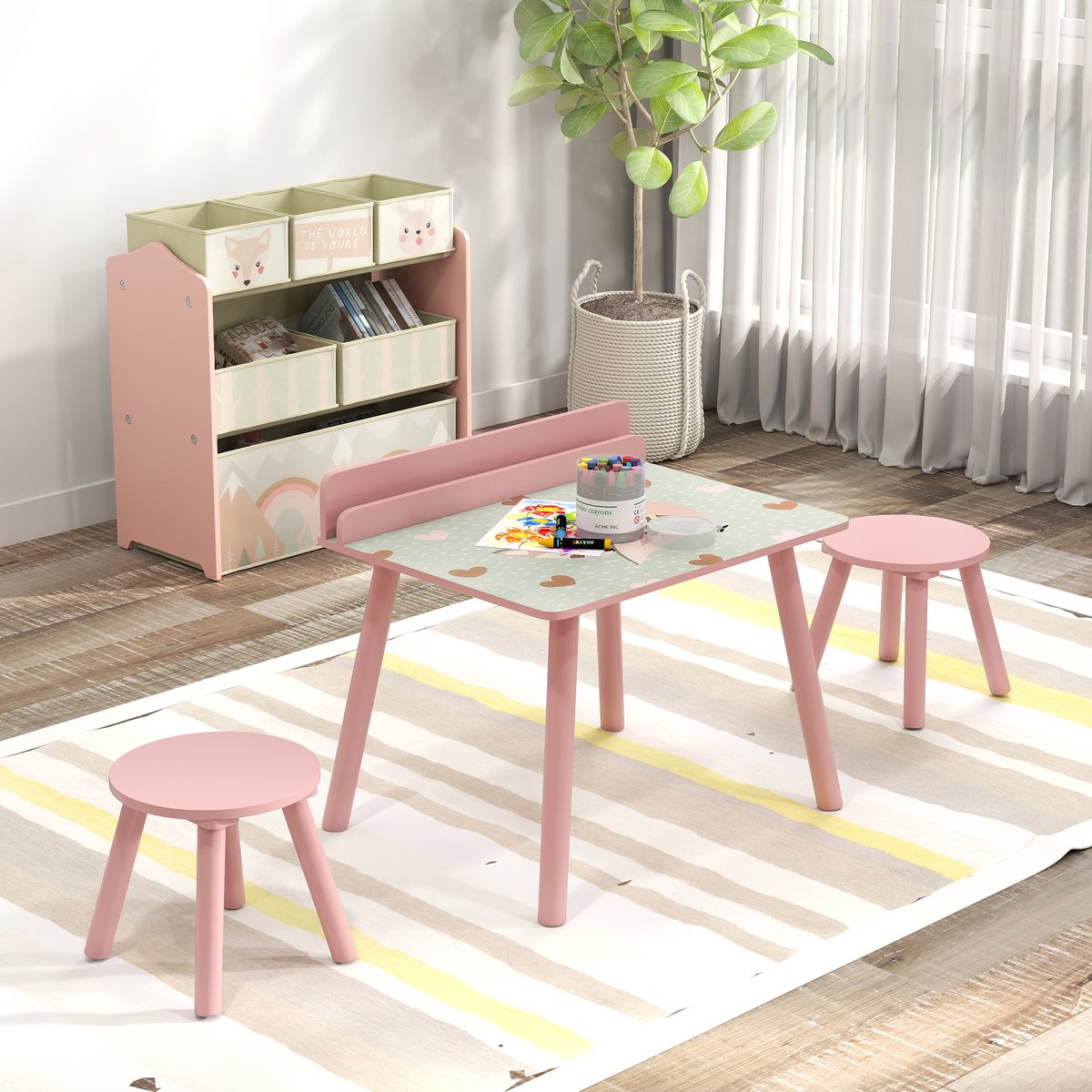 Ensemble table et chaises pour enfants MDF rose, AIYAPLAY