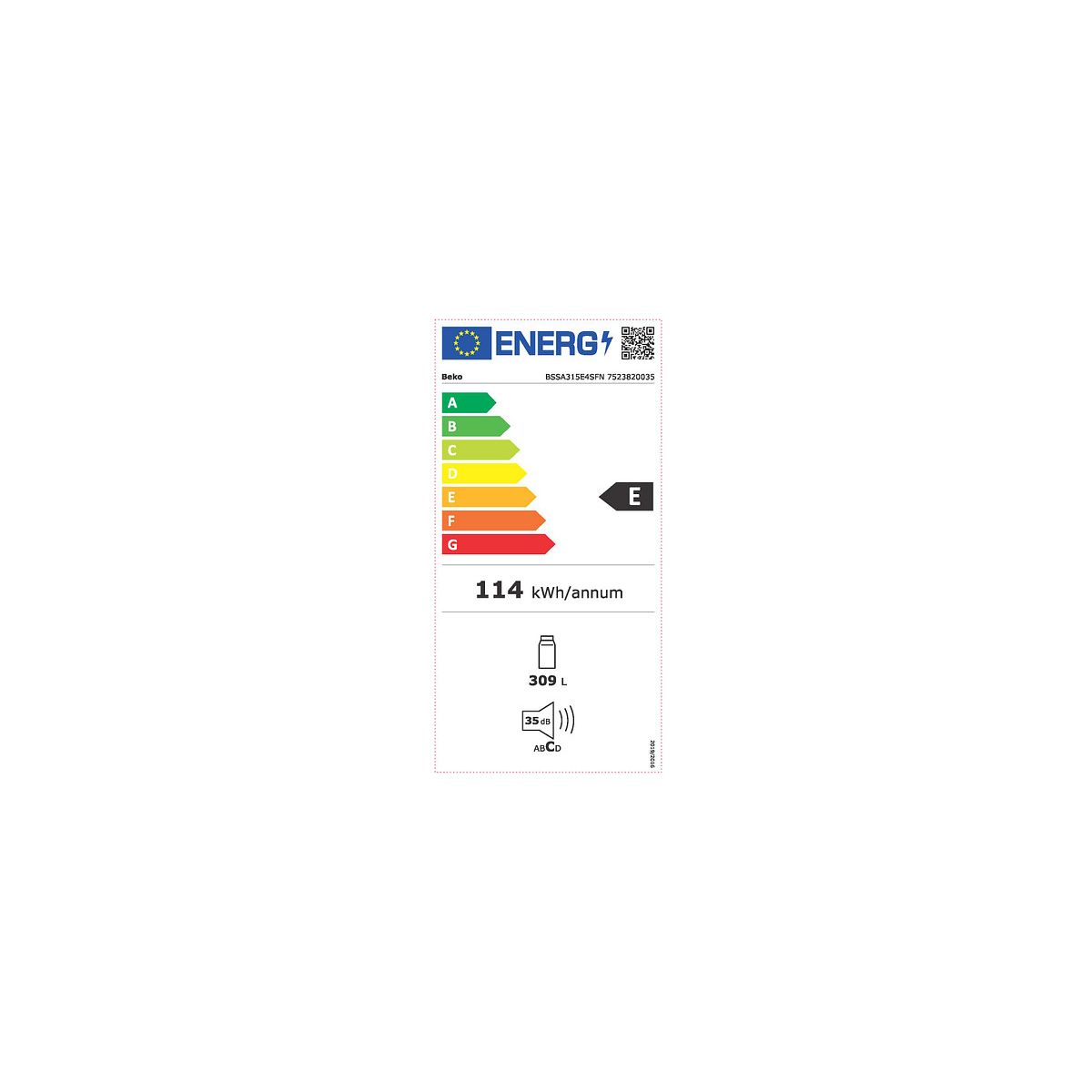 Réfrigérateur 1 porte encastrable BSSA315E4SFN HarvestFresh intégrable, BEKO